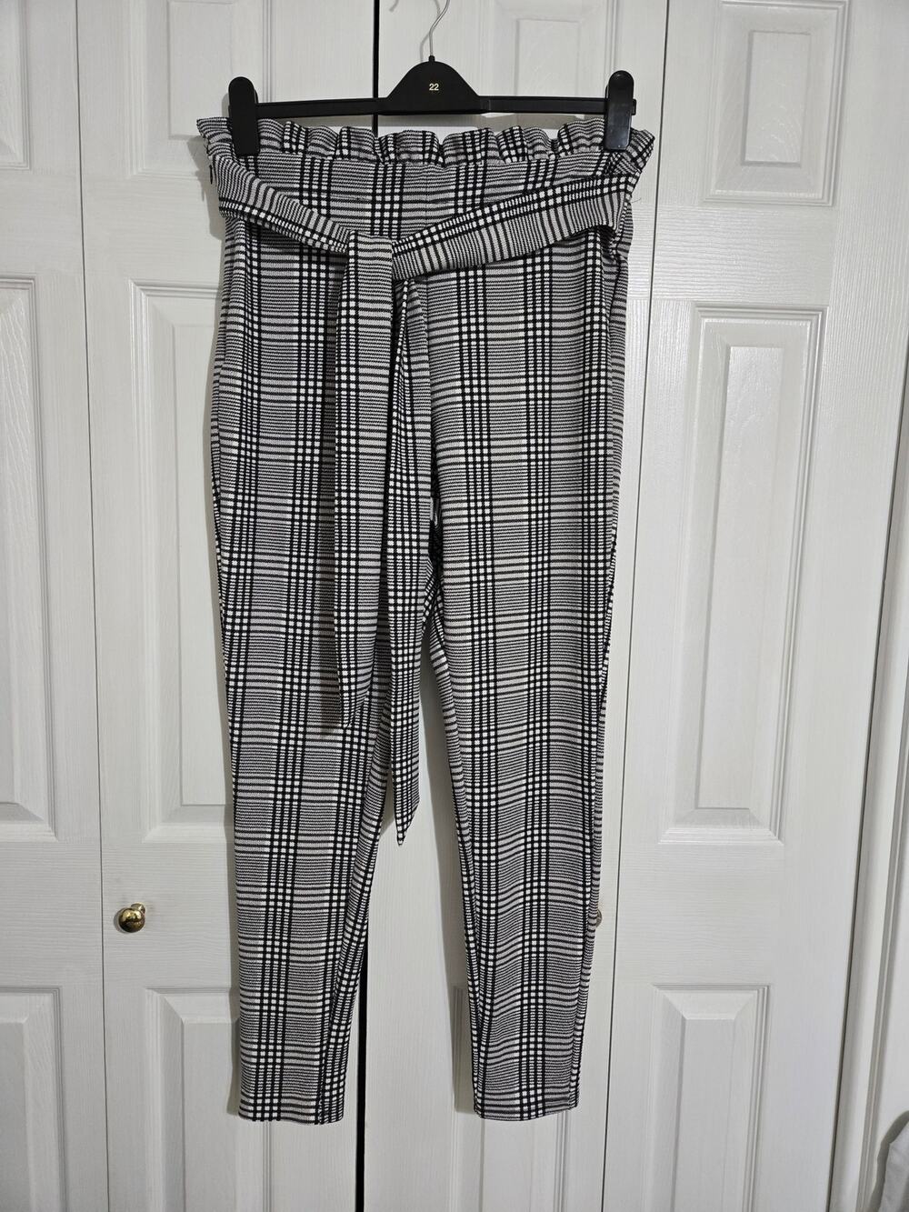 Shein curve 1xl women's black and white plaid print paperbag pants